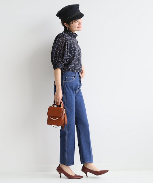 Spick &amp; Span - ドットシフォン ベルスリーブブラウス　ネイビー Spick & Span】ドットシフォン ベルスリーブブラウス/ ネイビー