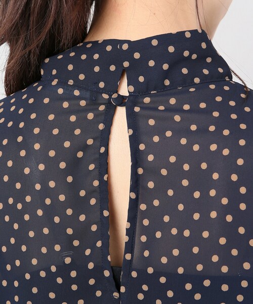 Spick &amp; Span - ドットシフォン ベルスリーブブラウス　ネイビー Spick & Span - ドットシフォンベルスリーブブラウスの通販 by