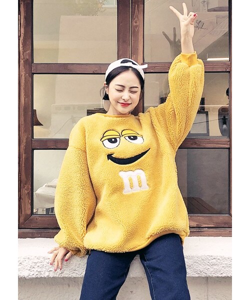 HOTPING（ホッピン）の「ボアカラーチョコレートプルオーバー（Tシャツ/カットソー・レディース・Red/Yellow・フリーサイズ）」の2枚目の写真