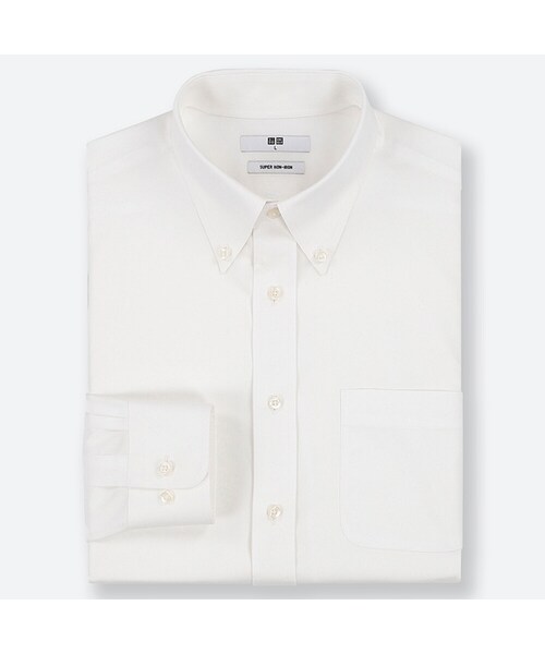 UNIQLO（ユニクロ）の「ファインクロススーパーノンアイロンシャツ（ボタンダウン・長袖）（シャツ/ブラウス・メンズ・LIGHT BLUE 60/WHITE 00・XL/S/M/XS/L/XXL/4XL/3XL）」の2枚目の写真