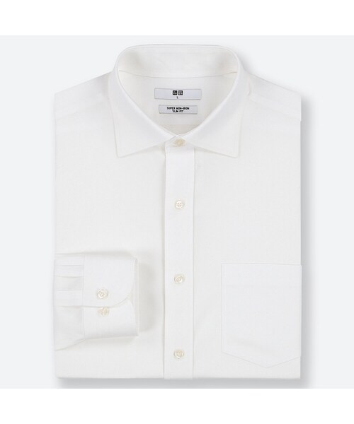 ユニクロ ユニクロ の ファインクロススーパーノンアイロンスリムフィットシャツ セミワイドカラー 長袖 シャツ ブラウス Wear