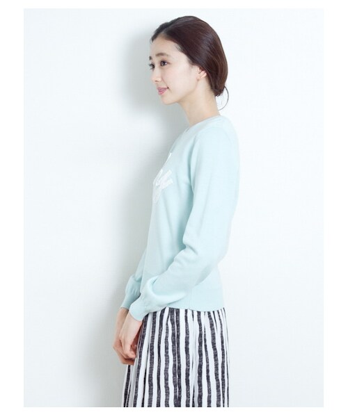 earth music&ecology(アースミュージックアンドエコロジー)の「Jollyレースロゴニットプルオーバー(ニット・セーター・レディース・杢ライトグレー/ネイビー/ライトイエロー/ミント・L/XS)」の6枚目の写真