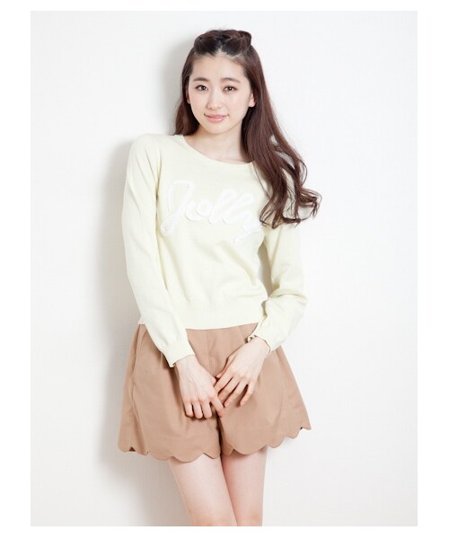 earth music&ecology(アースミュージックアンドエコロジー)の「Jollyレースロゴニットプルオーバー(ニット・セーター・レディース・杢ライトグレー/ネイビー/ライトイエロー/ミント・L/XS)」の4枚目の写真