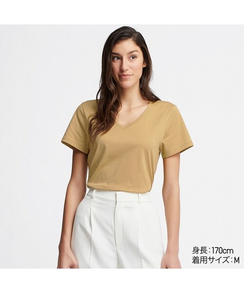 UNIQLO（ユニクロ）の「スーピマコットンVネックＴ（半袖）（Tシャツ/カットソー・レディース・PINK 10/NAVY 69/GREEN 54/BLACK 09/GRAY 06/WHITE 00/MUSTARD 49/BLUE 66・L/XXL/XL/S/3XL/M/XS）」の8枚目の写真