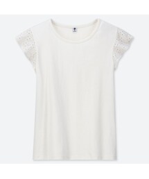 UNIQLO | GIRLS レースフリルクルーネックＴ（半袖）(Tシャツ/カットソー)