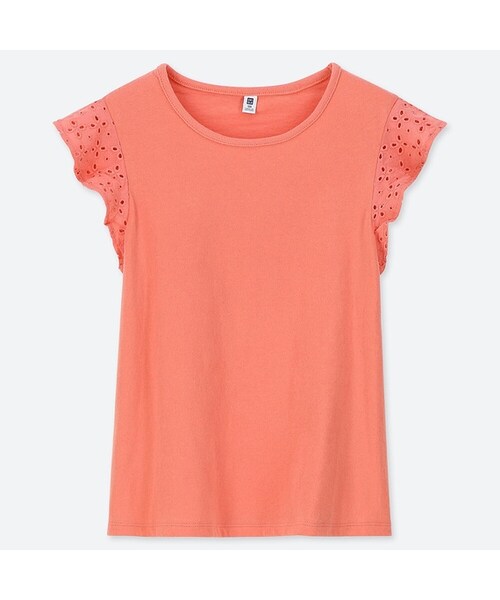 UNIQLO（ユニクロ）の「GIRLS レースフリルクルーネックＴ（半袖）（Tシャツ/カットソー・キッズ・PURPLE 71/BLACK 09/GREEN 52/ORANGE 23/OFF WHITE 01・130/120/150/100/110/140/160）」の5枚目の写真