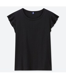 UNIQLO | GIRLS レースフリルクルーネックＴ（半袖）(Tシャツ/カットソー)