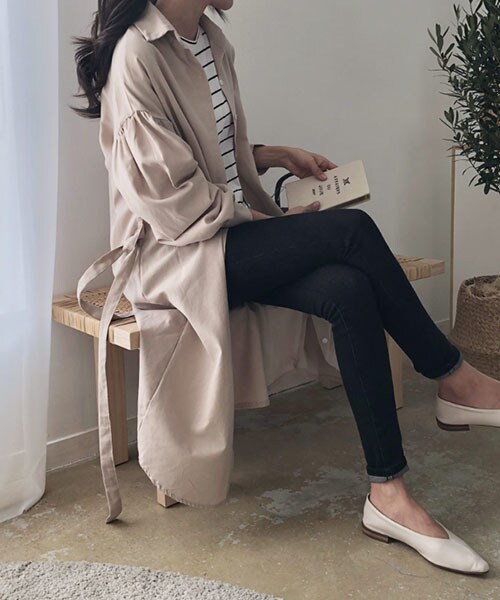 DHOLIC（ディーホリック）の「ストラップSETパフスリーブシャツワンピース（ワンピース・レディース・ホワイト/ベージュ・FREE）」の2枚目の写真