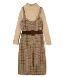 GRL | ハイネックトップス×ベルト付チェックワンピースセット(ワンピース)