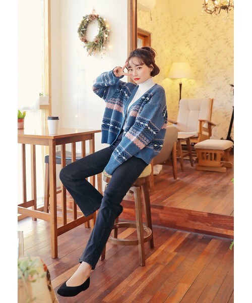 HOTPING（ホッピン）の「Vネックエスニックカーディガン（カーディガン/ボレロ・レディース・White/Pink/Blue・フリーサイズ）」の2枚目の写真