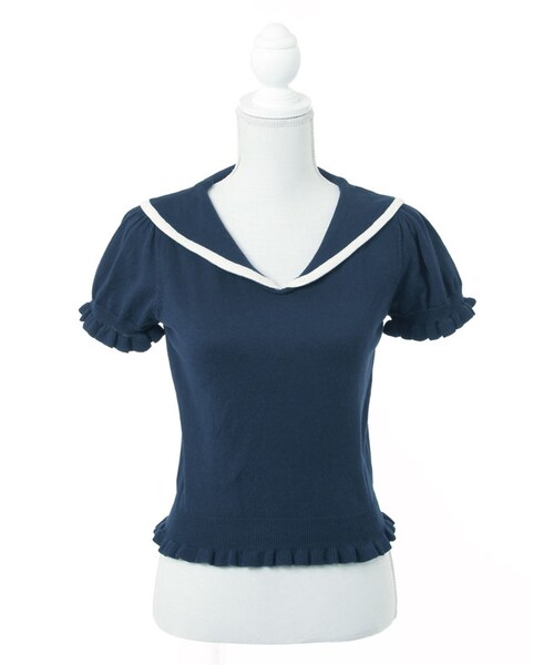 mon Lily（モンリリィ）の「ビッグセーラーカラーパフスリニット（トップス・レディース・ネイビー/サックス/ベージュ・M）」の3枚目の写真