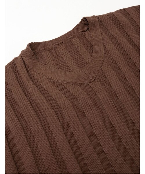 Re:EDIT（リエディ）の「Vネックワイドリブショートニットトップス（トップス・レディース・ブラック/アイボリー/ブラウン・M）」の3枚目の写真