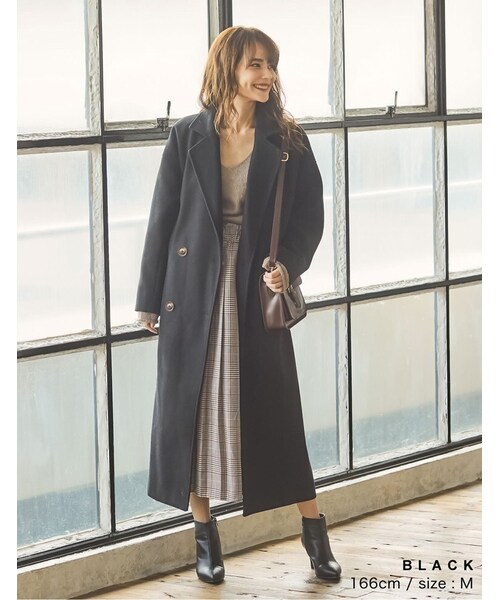 Re:EDIT（リエディ）の「フェイクウールダブルチェスターコート（ジャケット/アウター・レディース・ブラック/ベージュ/ブラウン/カーキ・M/L）」の4枚目の写真