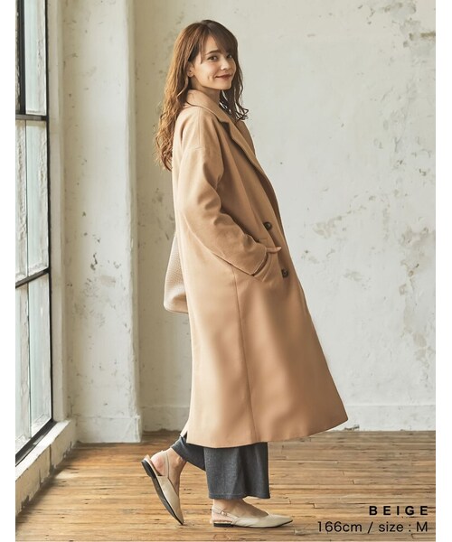 Re:EDIT（リエディ）の「フェイクウールダブルチェスターコート（ジャケット/アウター・レディース・ブラック/ベージュ/ブラウン/カーキ・M/L）」の3枚目の写真