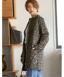 Re:EDIT | ノーカラーレオパードコート(ジャケット/アウター)