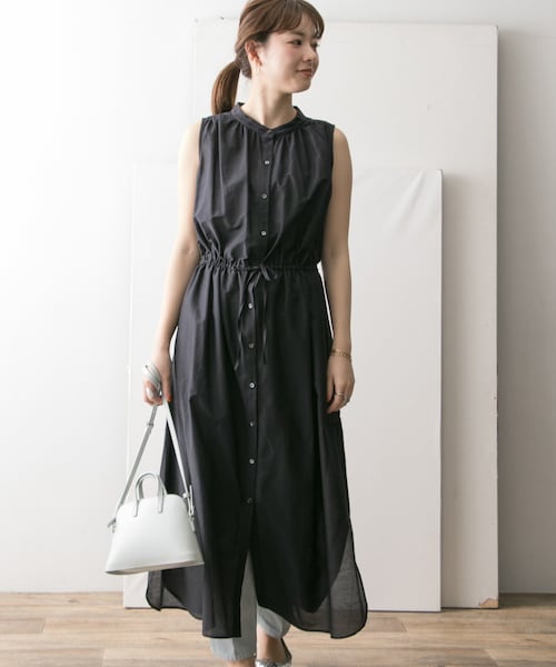 O999アーバンリサーチロングシャツワンピースノースリーブラック黒無地コットン綿 アウトレット 価格 通販ファッション - O999アーバンリサーチ