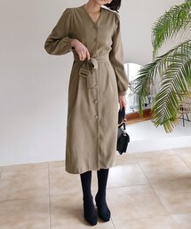 DHOLIC | ベルトSETくるみボタンVネックワンピース(ワンピース)