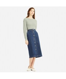 UNIQLO | デニムフロントボタンミディスカート(丈標準75～77cm）(スカート)