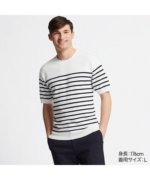 UNIQLO（ユニクロ）の「ウォッシャブルクルーネックセーター（半袖）（ニット/セーター・メンズ・NAVY 69/GRAY 03/OFF WHITE 01・4XL/3XL/XL/XS/S/L/XXL/M）」の2枚目の写真