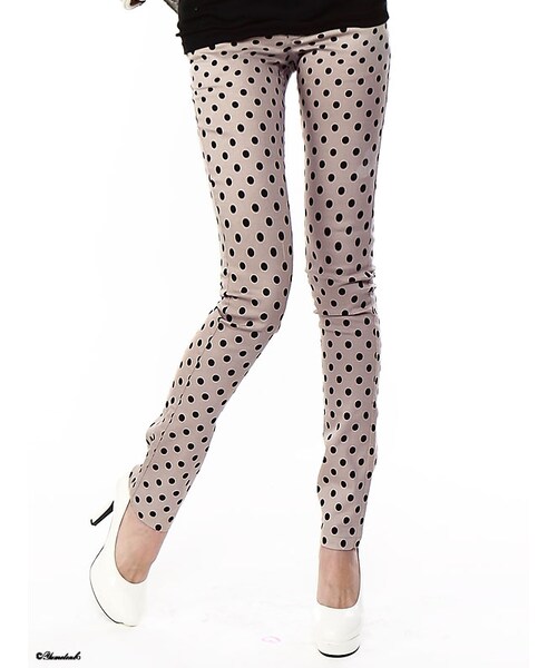 Newlyme（ニューリーミー）の「柄ストレッチスキニーパンツ（パンツ・レディース・モノトーンチェック/ベージュヒョウ/ピンクヒョウ/モノトーンハナガラ/ピンクハナガラ/イエローハナガラ/ブラックドット/ラベンダードット/ベージュドット・3L/LL/L/M/S/XS）」の3枚目の写真