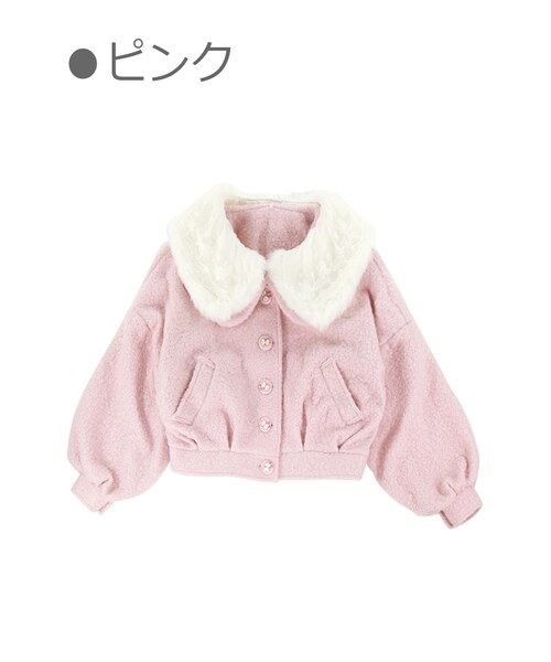 Bobon21（ボボンニジュウイチ）の「ファー襟ボアショートジャンパー-全３色-（スタジャン・レディース・ホワイト/ピンク/ベージュ・S/M/L）」の3枚目の写真
