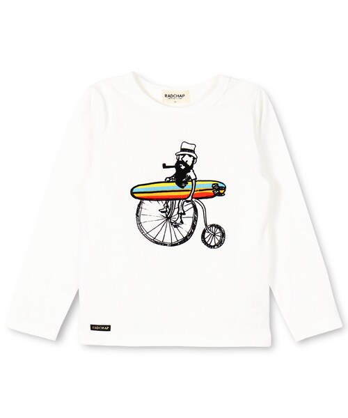 RADCHAP(ラッドチャップ)の「サーフボードおじさん長袖Tシャツ(Tシャツ/カットソー・キッズ・アイボリー/ネイビーブルー・80cm~140cm)」の1枚目の写真