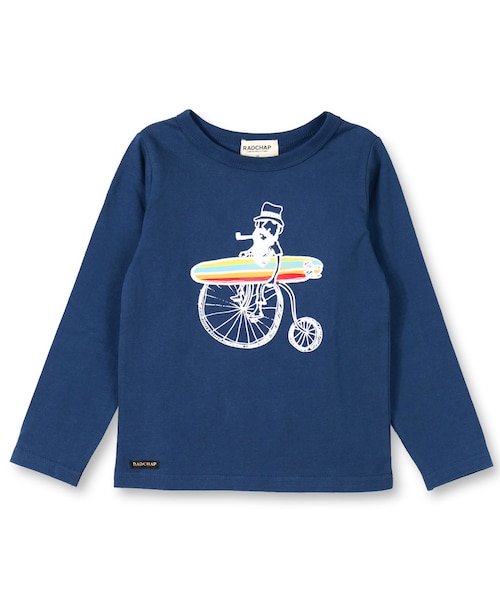 RADCHAP(ラッドチャップ)の「サーフボードおじさん長袖Tシャツ(Tシャツ/カットソー・キッズ・アイボリー/ネイビーブルー・80cm~140cm)」の2枚目の写真