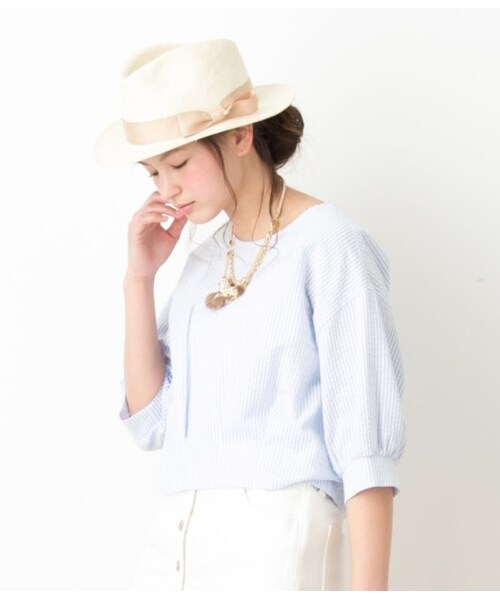 VIS(ビス)の「ドロップショルダーショートブラウス(ブラウス/シャツ・レディース・ブルー系/ネイビー系・M)」の2枚目の写真