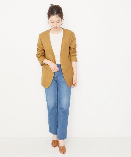 プラージュ 日本製 JANE SMITH 別注 デニムジャケット ノーカラー O プラージュ 日本製 JANE SMITH 別注 デニムジャケット ノーカラー O