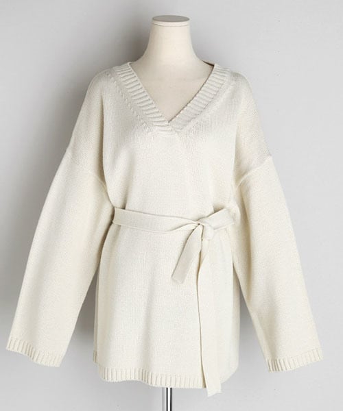 DHOLIC（ディーホリック）の「ストラップSETルーズVネックニット（ニット/セーター・レディース・グリーン/ホワイト/ベージュ/ブラック・FREE）」の2枚目の写真