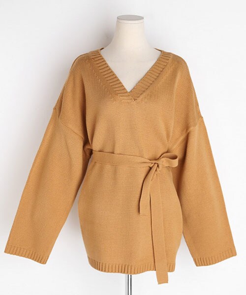 DHOLIC（ディーホリック）の「ストラップSETルーズVネックニット（ニット/セーター・レディース・グリーン/ホワイト/ベージュ/ブラック・FREE）」の4枚目の写真