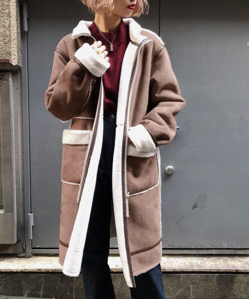 PAGEBOY（ページボーイ）の「ボアフェイクムートンリバーシブルコート（ジャケット/アウター・レディース・グレージュ/ライトブラウン・S/M）」の2枚目の写真