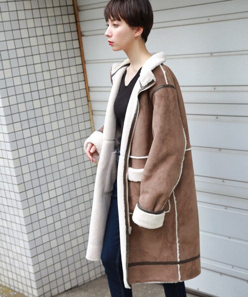 PAGEBOY（ページボーイ）の「ボアフェイクムートンリバーシブルコート（ジャケット/アウター・レディース・グレージュ/ライトブラウン・S/M）」の8枚目の写真