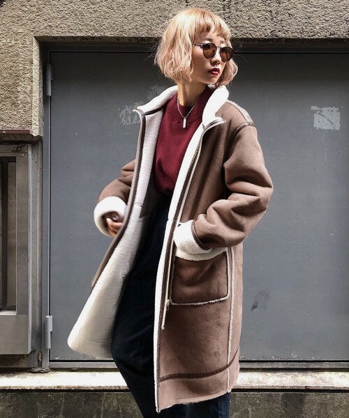 PAGEBOY（ページボーイ）の「ボアフェイクムートンリバーシブルコート（ジャケット/アウター・レディース・グレージュ/ライトブラウン・S/M）」の6枚目の写真