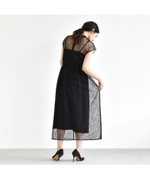 kaene 100425 ボトルネックレースワンピース ブルー ドレス