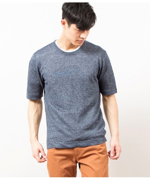 JUNRED（ジュンレッド）の「リネンクルーネック（トップス・メンズ・ネイビー/ピンク・0/1/2）」の3枚目の写真