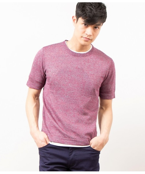 JUNRED（ジュンレッド）の「リネンクルーネック（トップス・メンズ・ネイビー/ピンク・0/1/2）」の2枚目の写真