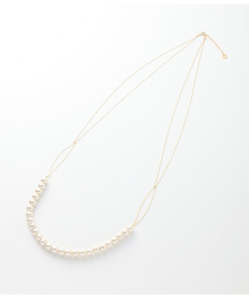 ADAM ET ROPE'(アダムエロペ)の「コットンパールクロスチェーンネックレス(ネックレス・レディース・ホワイト・M)」の1枚目の写真