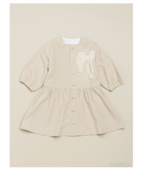 HAKKA KIDS（ハッカキッズ）の「リボンモチーフ付きノーカラーコートワンピース（ワンピース/ドレス・キッズ・ベージュ・100/110/120）」の7枚目の写真
