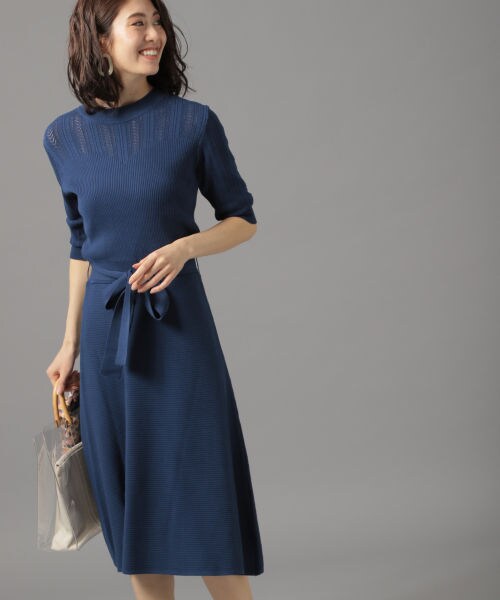 Andemiu（アンデミュウ）の「スカシガラフレアニットワンピース（ワンピース/ドレス・ベージュ/ブルー/ネイビー）」の3枚目の写真