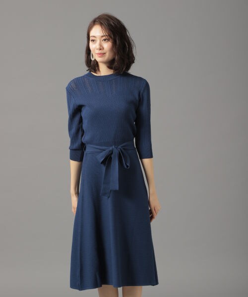 Andemiu（アンデミュウ）の「スカシガラフレアニットワンピース（ワンピース/ドレス・ベージュ/ブルー/ネイビー）」の7枚目の写真