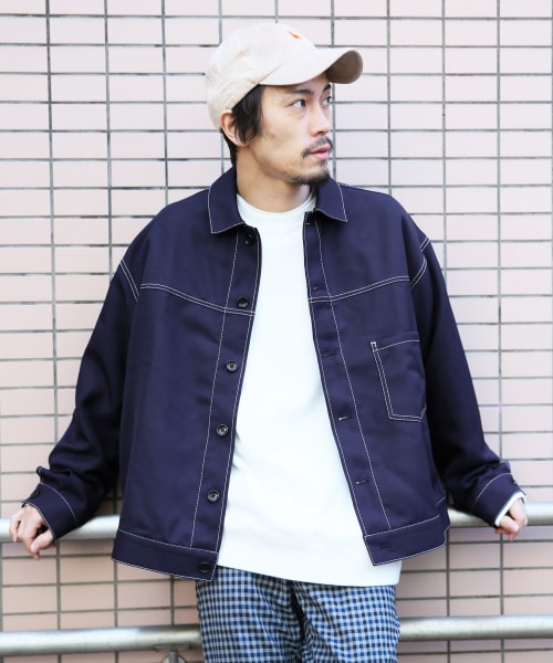 RAGEBLUE（レイジブルー）の「＜注目度No.1＞ステッチショートブルゾン（ジャケット/アウター・ブラック/ベージュ/ネイビー）」の7枚目の写真