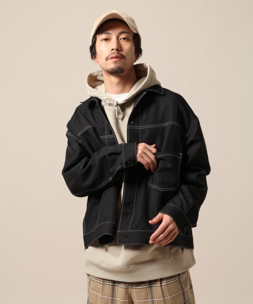 RAGEBLUE（レイジブルー）の「＜注目度No.1＞ステッチショートブルゾン（ジャケット/アウター・ブラック/ベージュ/ネイビー）」の8枚目の写真