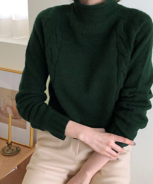 DHOLIC(ディーホリック)の「ロールハイネックツイストラインニット(ニット/セーター・レディース・ベージュ/ホワイト/ブラック/ピンク・FREE)」の3枚目の写真