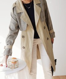 DHOLIC | ストラップSETチェックコントラストトレンチコート(トレンチコート)