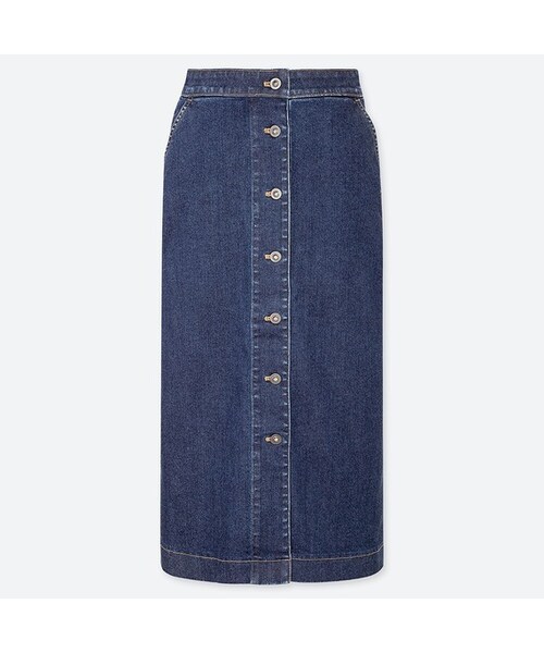 UNIQLO（ユニクロ）の「デニムフロントボタンミディスカート(丈短め69～71cm）（スカート・レディース・BLUE 64/BLUE 66/BLACK 09・55/58/61/73/76/64/67/70）」の3枚目の写真