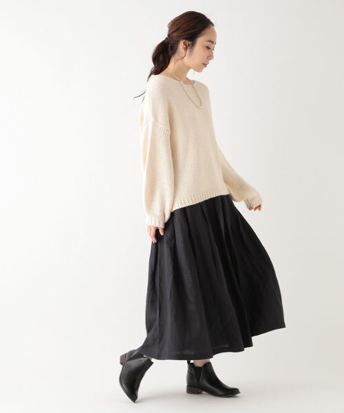 studio CLIP（スタディオクリップ）の「リネン100マキシタックスカート[WEB先行予約]（スカート・ストライプ/チャコール/オレンジ）」の5枚目の写真