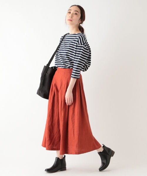 studio CLIP（スタディオクリップ）の「リネン100マキシタックスカート[WEB先行予約]（スカート・ストライプ/チャコール/オレンジ）」の6枚目の写真