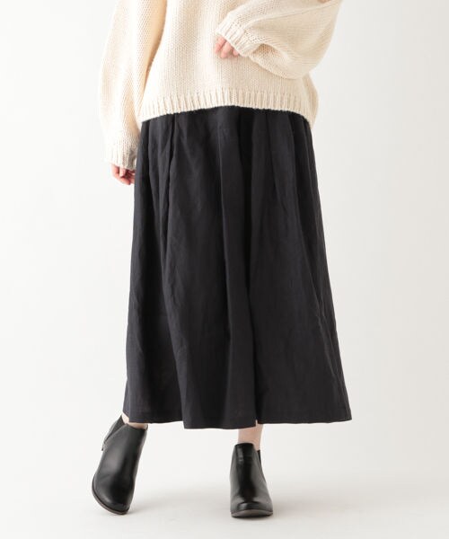 studio CLIP（スタディオクリップ）の「リネン100マキシタックスカート[WEB先行予約]（スカート・ストライプ/チャコール/オレンジ）」の2枚目の写真