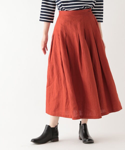 studio CLIP（スタディオクリップ）の「リネン100マキシタックスカート[WEB先行予約]（スカート・ストライプ/チャコール/オレンジ）」の3枚目の写真